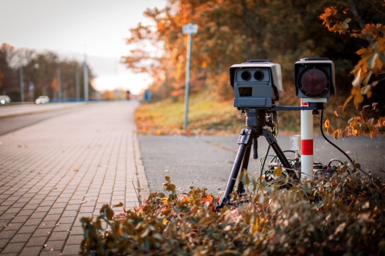 speed trap set up in a neighborhood